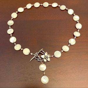 Mother of Pearl Necklace w/ silver Flower toggle
